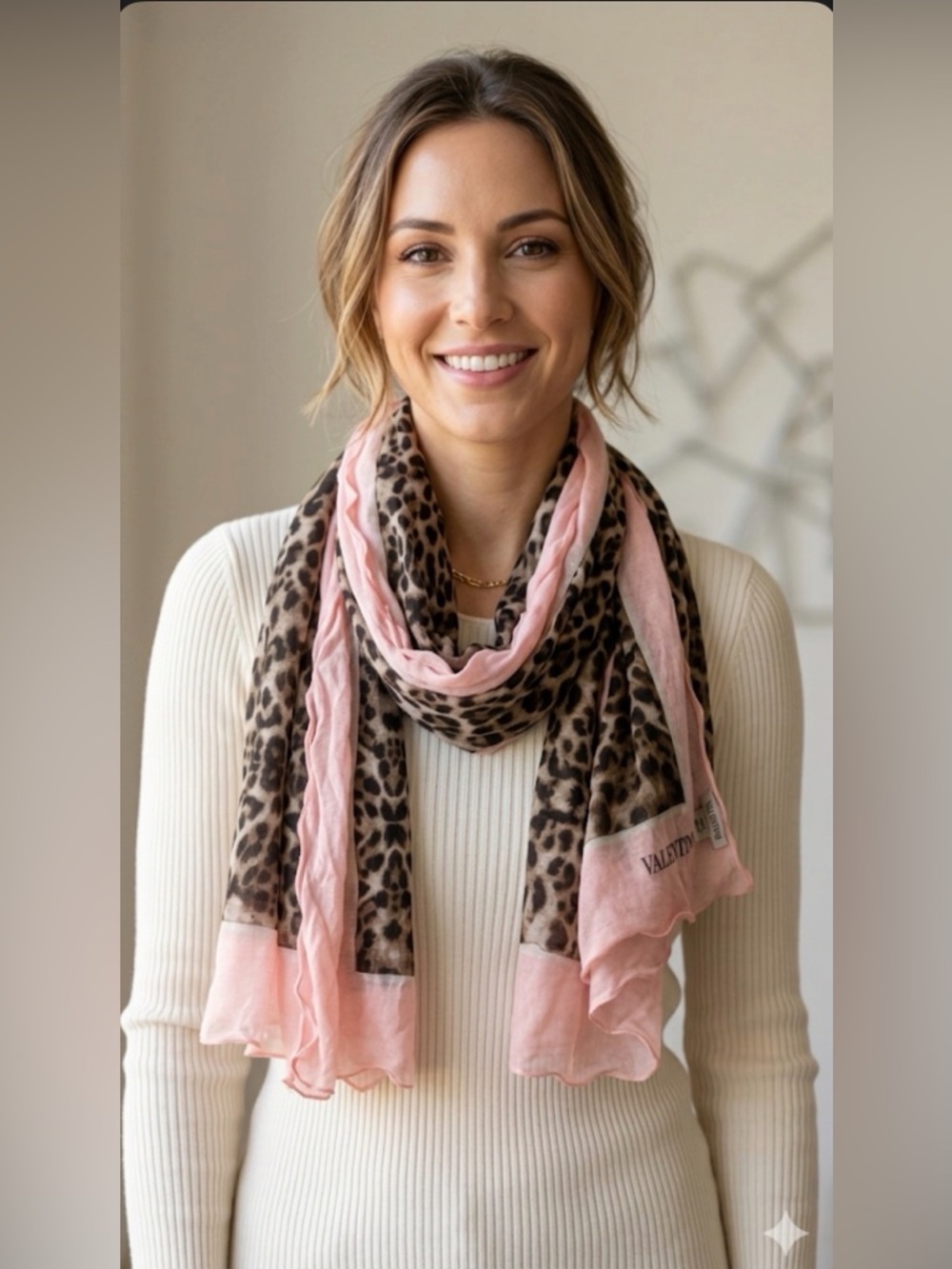 VALENTINO Modal Scarf Leopard Animal Print Square Shawl